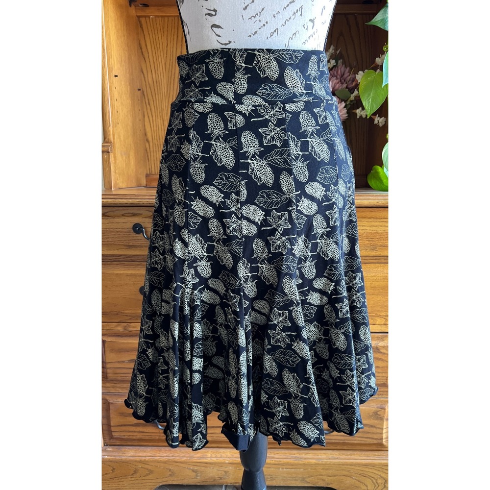 Effie's Heart Black Raspberry Print Cotton Jersey Flare Skirt Pockets Medium - Picture 5 of 9